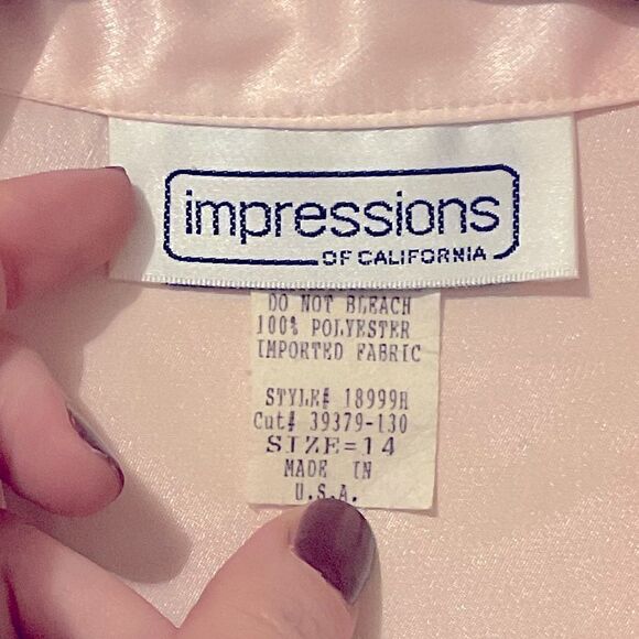 Vintage Impressions | Pink Polyester Button Down Blouse size 14 - Picture 3 of 4